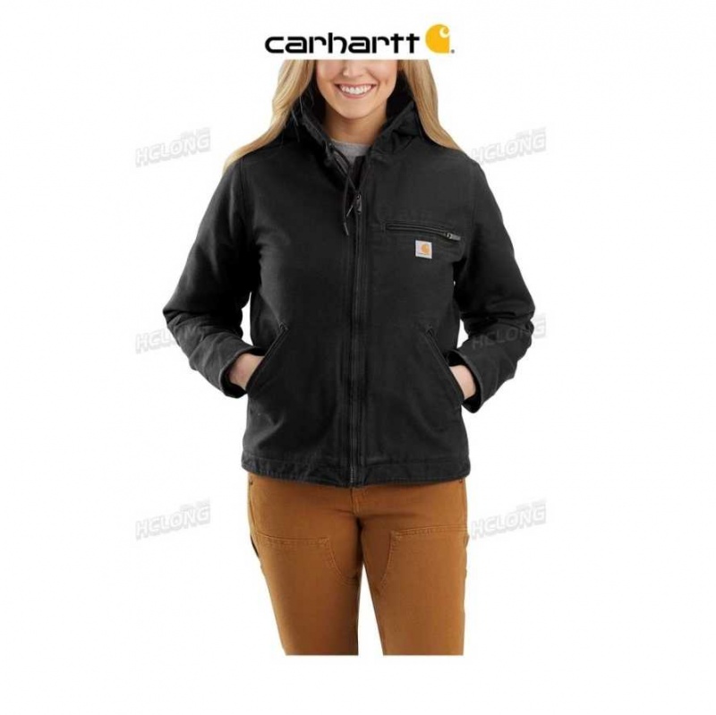 Noir Carhartt Loose Fit Washed Duck Sherpa Doublée Jacket - 3 Warmest Rating - Danmark SRW-1124545