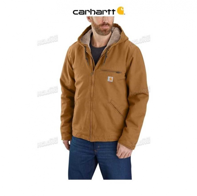 Marron Carhartt Relaxed Fit Washed Duck Sherpa-Doublée Jacket - Danmark FWN-5210316