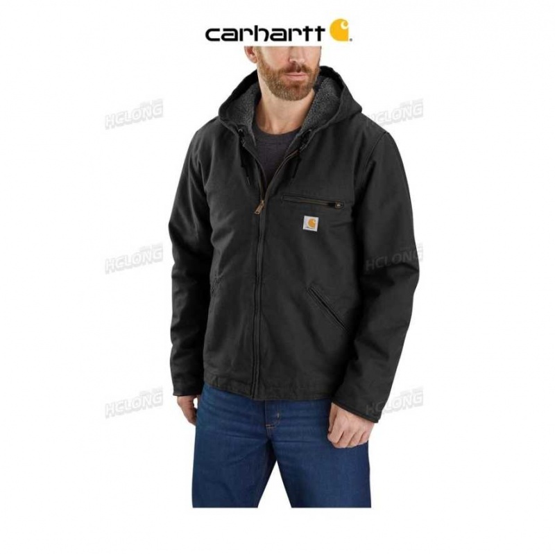 Noir Carhartt Relaxed Fit Washed Duck Sherpa-Doublée Jacket - Danmark BSP-1546119